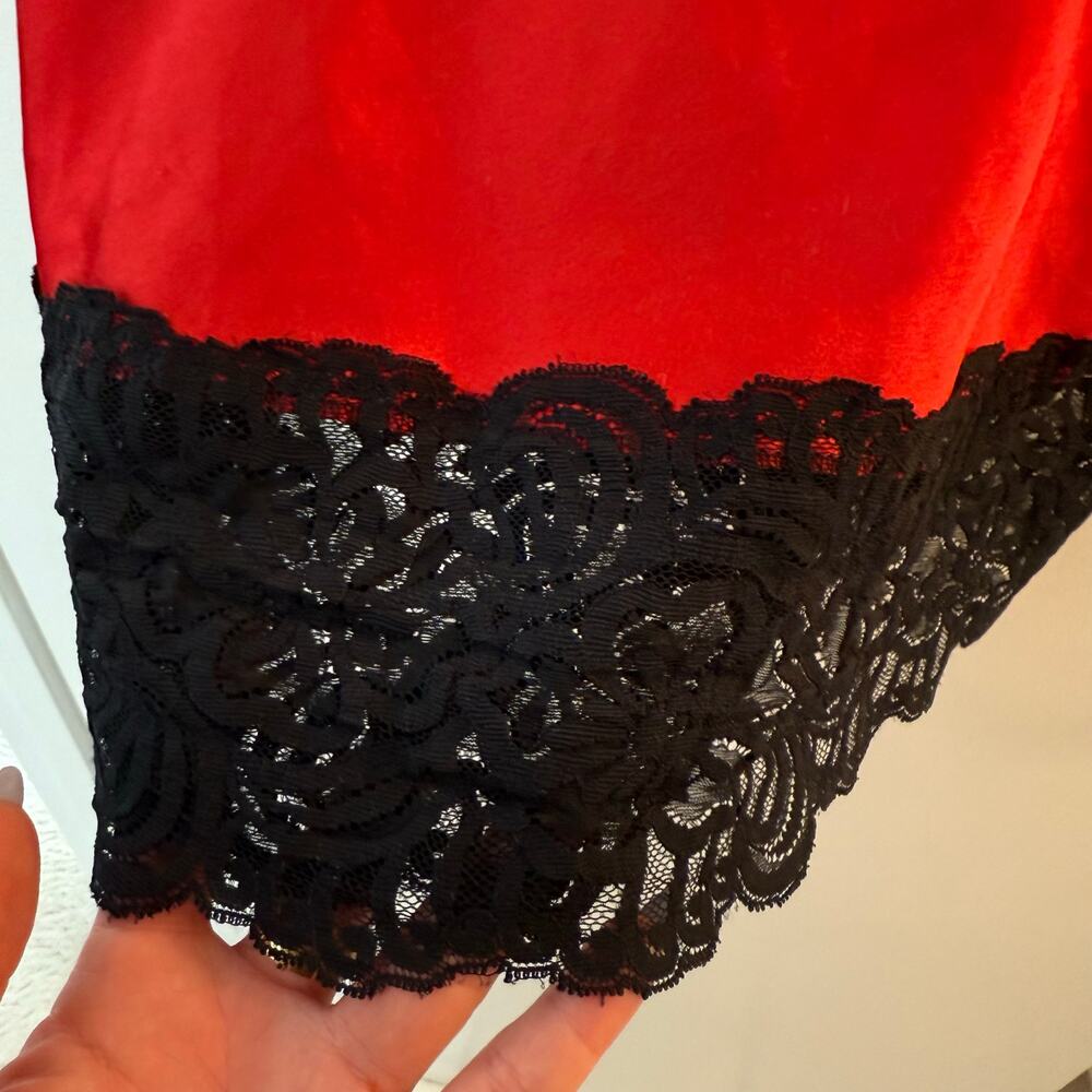 VINTAGE Red with Black Lace Lingerie Slip Nightgown | Size M - Picture 4 of 8